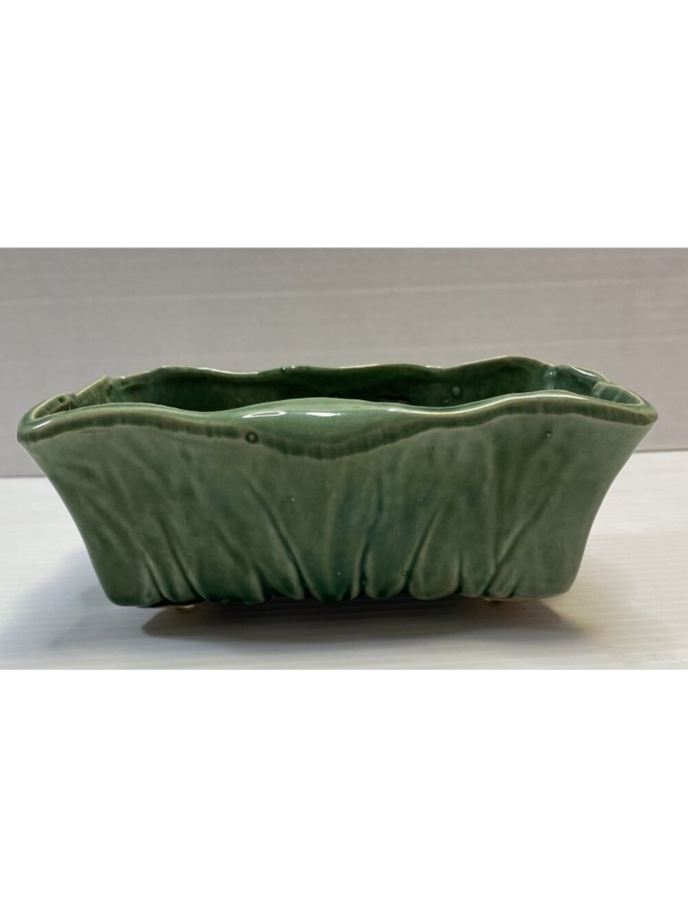 McCoy Pottery Green Rectangular Cabbage Ruffle Planter USA Retro Vintage - EUC